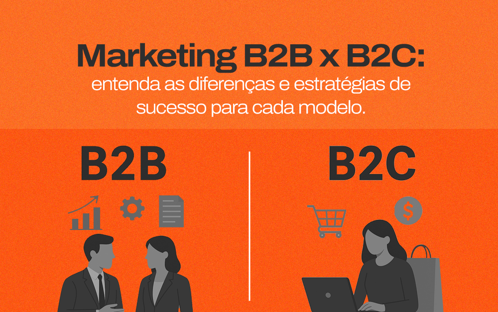 Imagem com duas imagens diferentes simbolizando o marketing b2b e o marketing b2c.