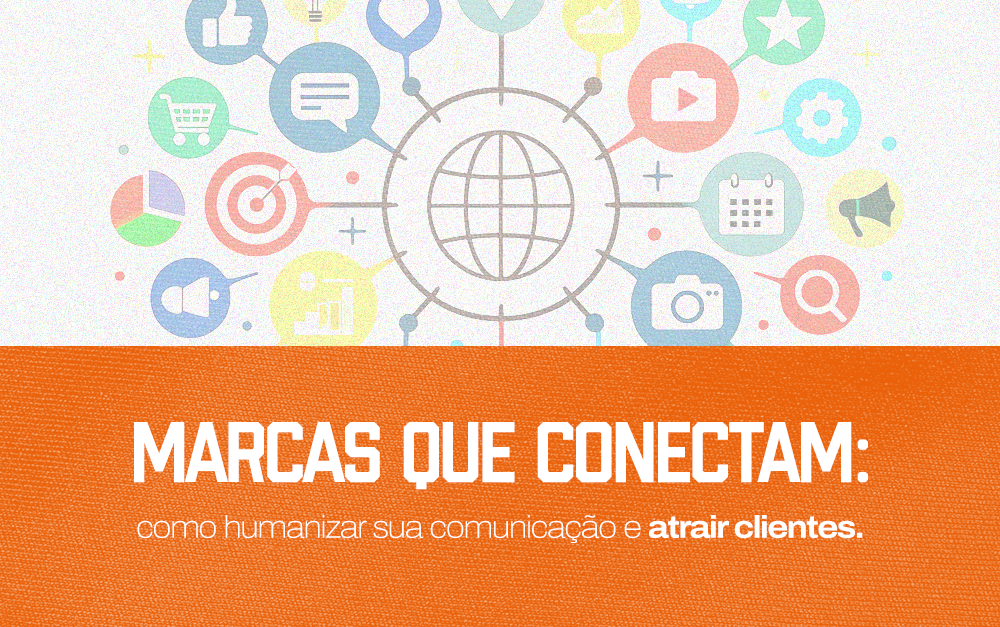 Imagem com diversos símbolos representando a comunicação da marca com o público.